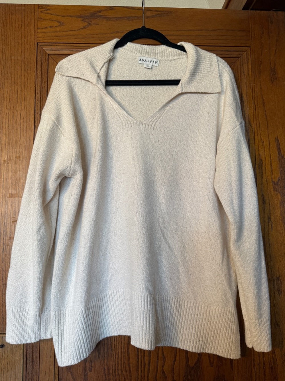 Ava & Viv Cream V-Neck Polo Sweater